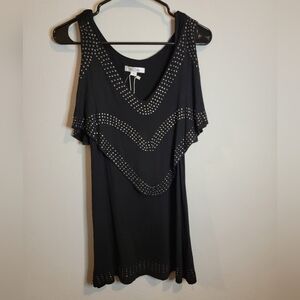 Blue Velvet NWT Black Studded Cold Shoulder top Size small